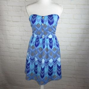 Everly Nordstorm Strapless Blue Dress Gold Buttons